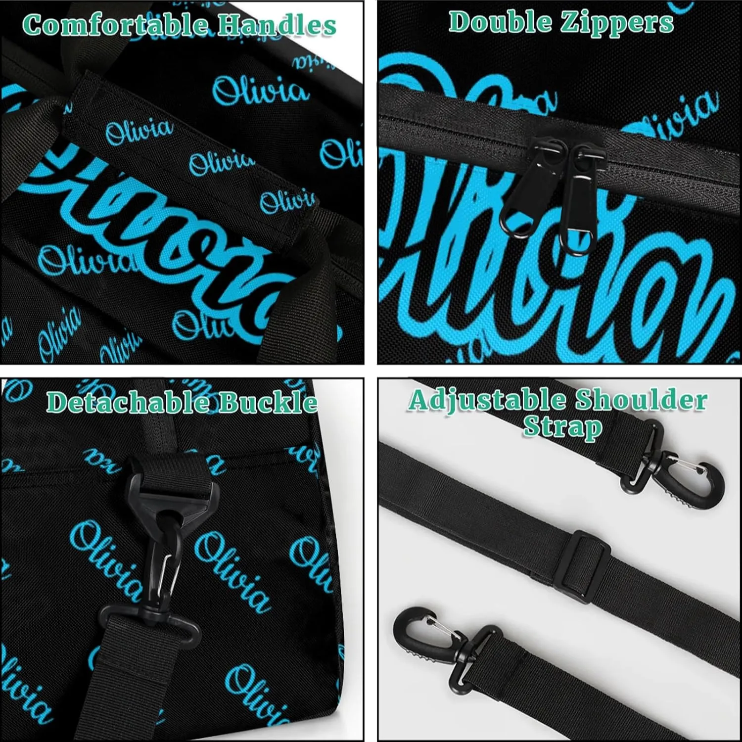 Custom Sport Duffel Bags Personalized Travel Overnight Bag Waterproof Dance Bag Lightweight Carry-On Tote for Women Men 18.9in, Black Blue