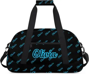 Custom Sport Duffel Bags Personalized Travel Overnight Bag Waterproof Dance Bag Lightweight Carry-On Tote for Women Men 18.9in, Black Blue