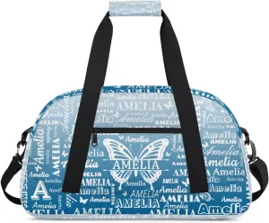 Custom Sports Duffel Bags with Name, Butterfly Personalized Gym Bag Customized Travel Duffle Bag Overnight Carry-On Bag Weekender Bags, Blue Gradient