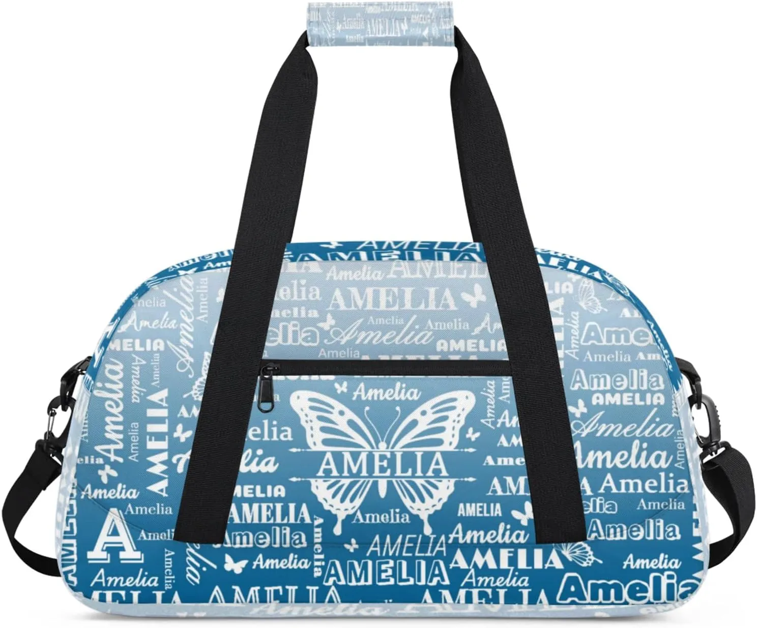 Custom Sports Duffel Bags with Name, Butterfly Personalized Gym Bag Customized Travel Duffle Bag Overnight Carry-On Bag Weekender Bags, Blue Gradient