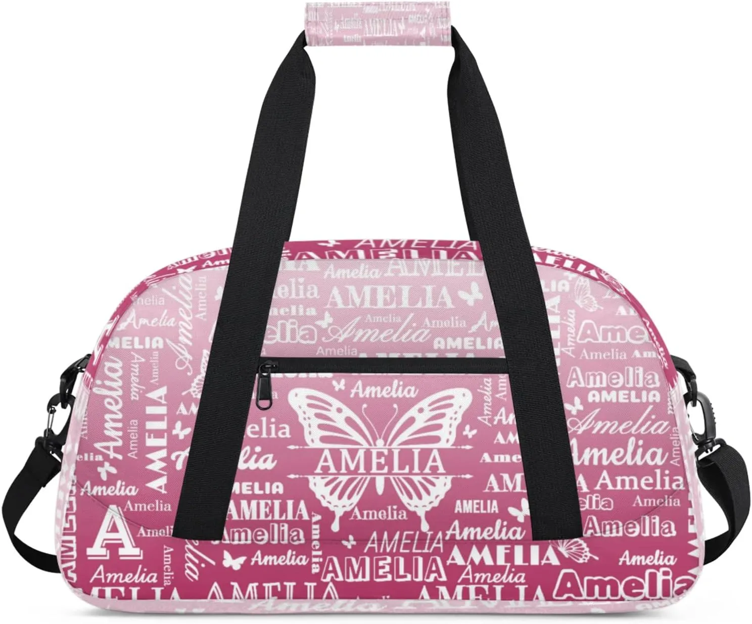Custom Sports Duffel Bags with Name, Butterfly Personalized Gym Bag Customized Travel Duffle Bag Overnight Carry-On Bag Weekender Bags, Dark Pink Gradient