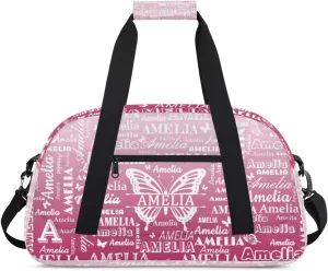 Custom Sports Duffel Bags with Name, Butterfly Personalized Gym Bag Customized Travel Duffle Bag Overnight Carry-On Bag Weekender Bags, Dark Pink Gradient