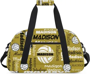 Custom Volleyball Gym Bag Duffel Bag for Women Men, Personalized Name Sport Bag Customized Overnight Bags Travel Weekender Bag, Brown