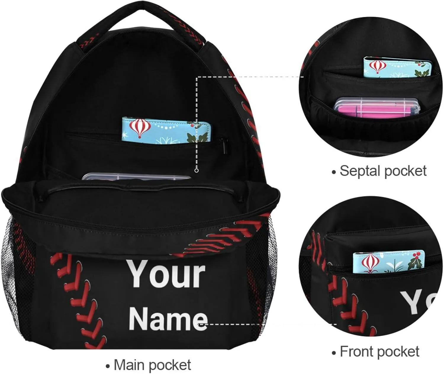 Custom You Name Fashion Baseball Stripes Backpack,Casual Daypacks Outdoor Sports Rucksack School Shoulder Bag for Men Women Boys Girls 12x7.3x16.9in
