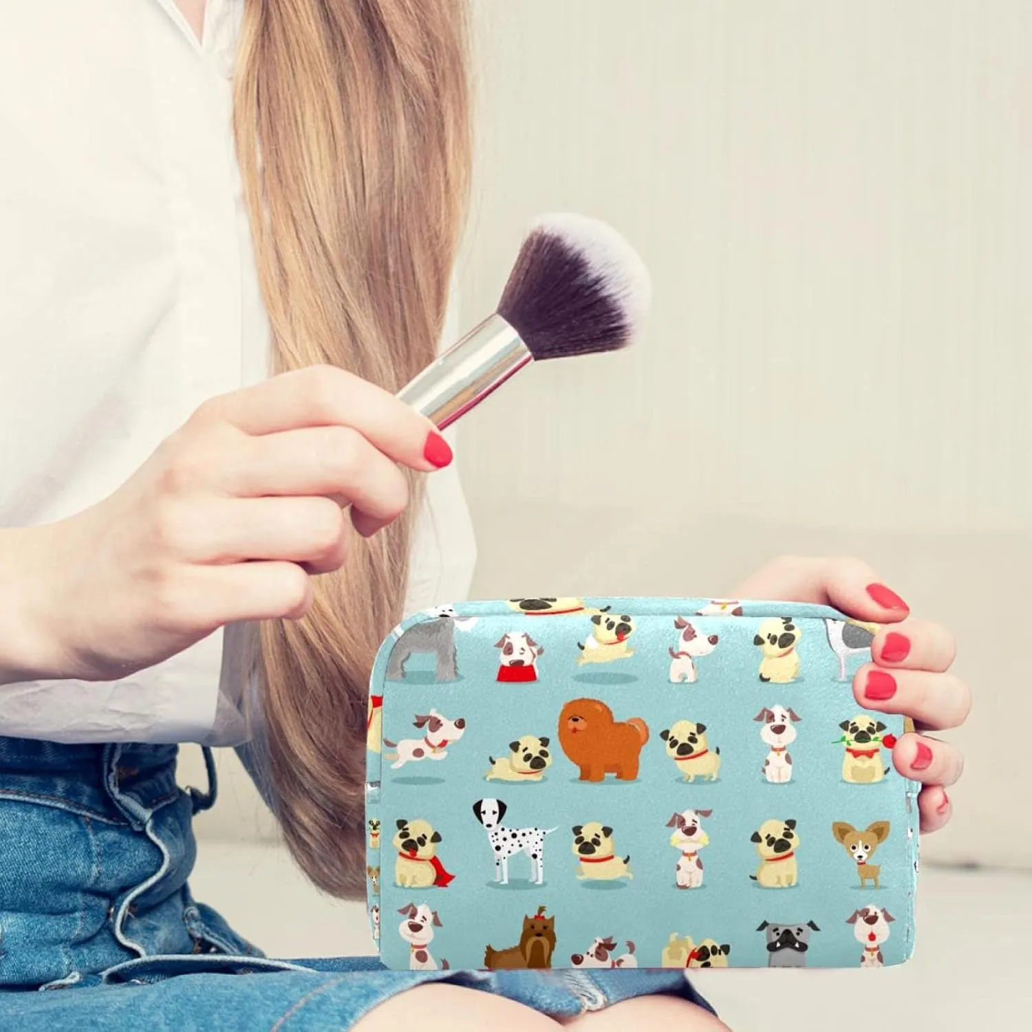 Cute and Funny Cartoon Breeds of Dog Small Makeup Bags for Women Teen Girls, Makeup Storage Bag with Zipper Accessories Organizer Bag for Travelling