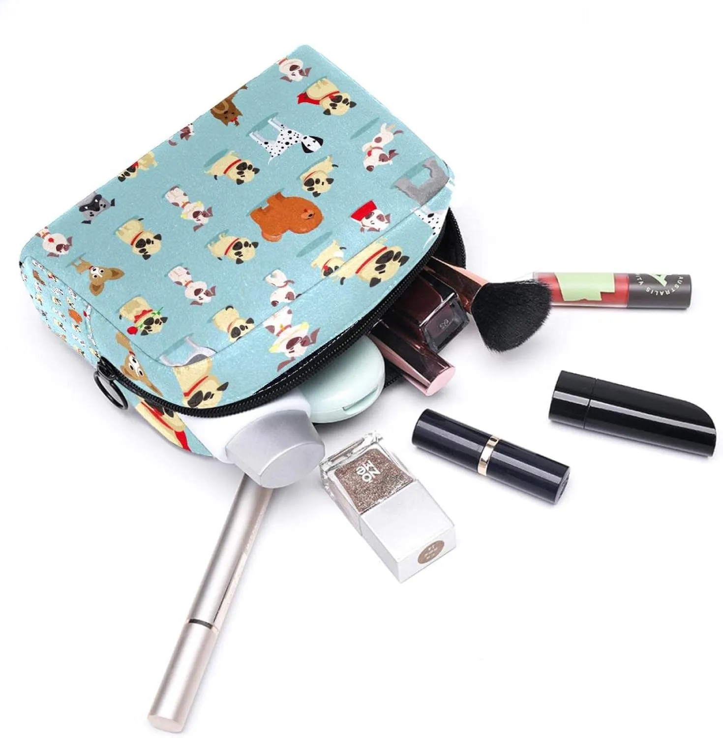 Cute and Funny Cartoon Breeds of Dog Small Makeup Bags for Women Teen Girls, Makeup Storage Bag with Zipper Accessories Organizer Bag for Travelling