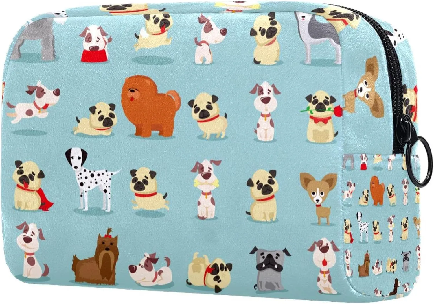 Cute and Funny Cartoon Breeds of Dog Small Makeup Bags for Women Teen Girls, Makeup Storage Bag with Zipper Accessories Organizer Bag for Travelling