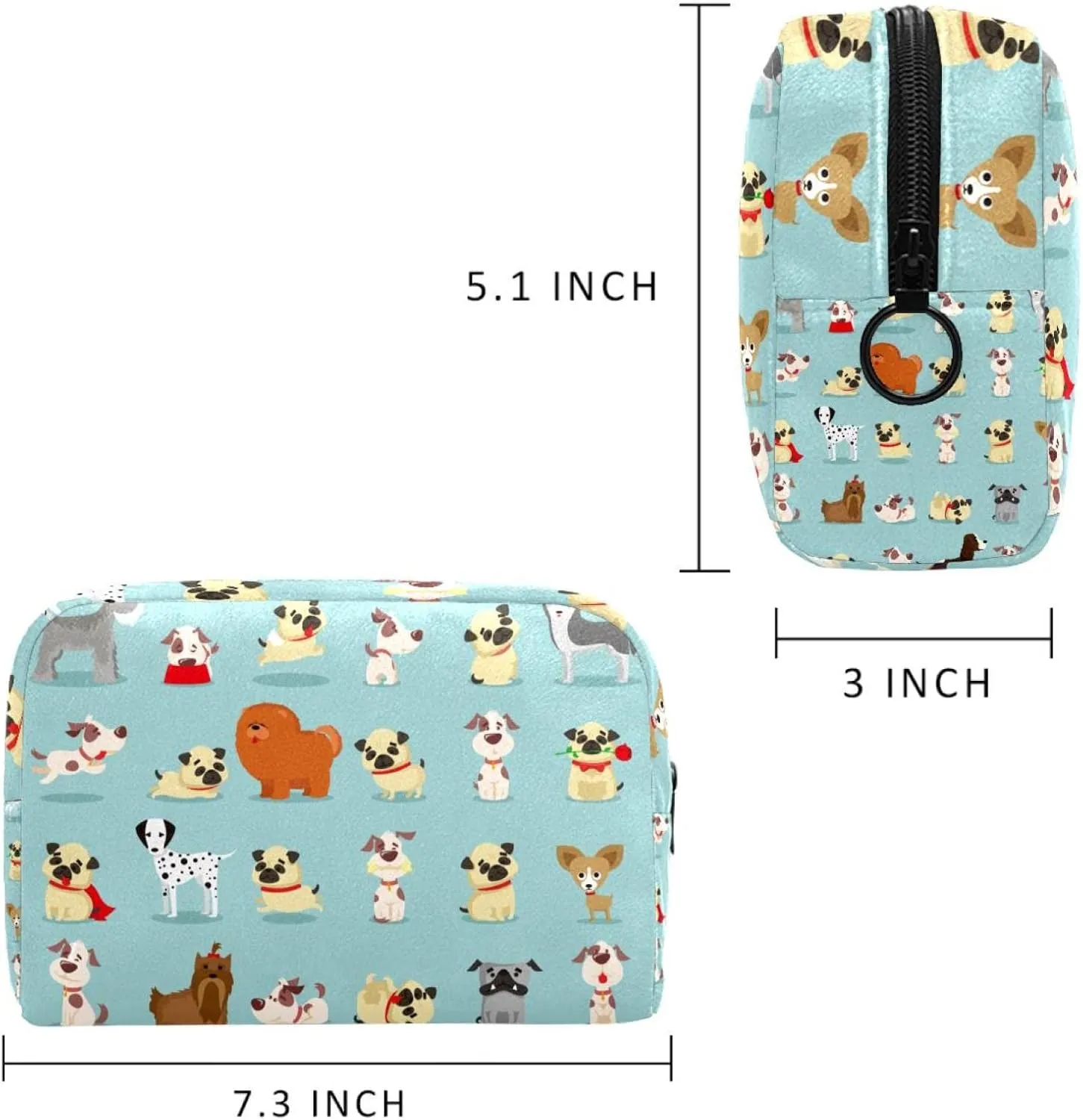 Cute and Funny Cartoon Breeds of Dog Small Makeup Bags for Women Teen Girls, Makeup Storage Bag with Zipper Accessories Organizer Bag for Travelling