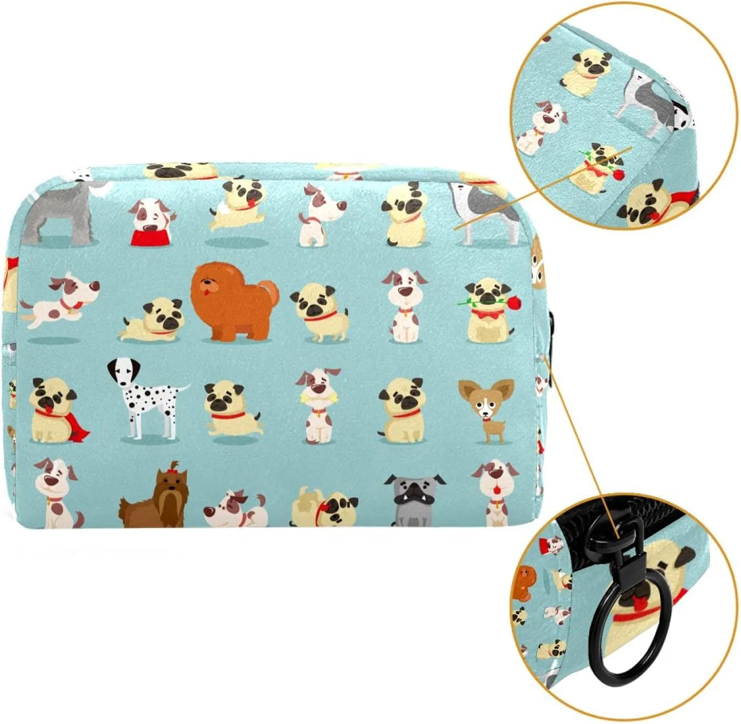 Cute and Funny Cartoon Breeds of Dog Small Makeup Bags for Women Teen Girls, Makeup Storage Bag with Zipper Accessories Organizer Bag for Travelling