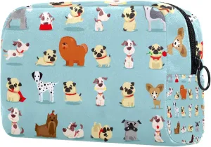 Cute and Funny Cartoon Breeds of Dog Small Makeup Bags for Women Teen Girls, Makeup Storage Bag with Zipper Accessories Organizer Bag for Travelling