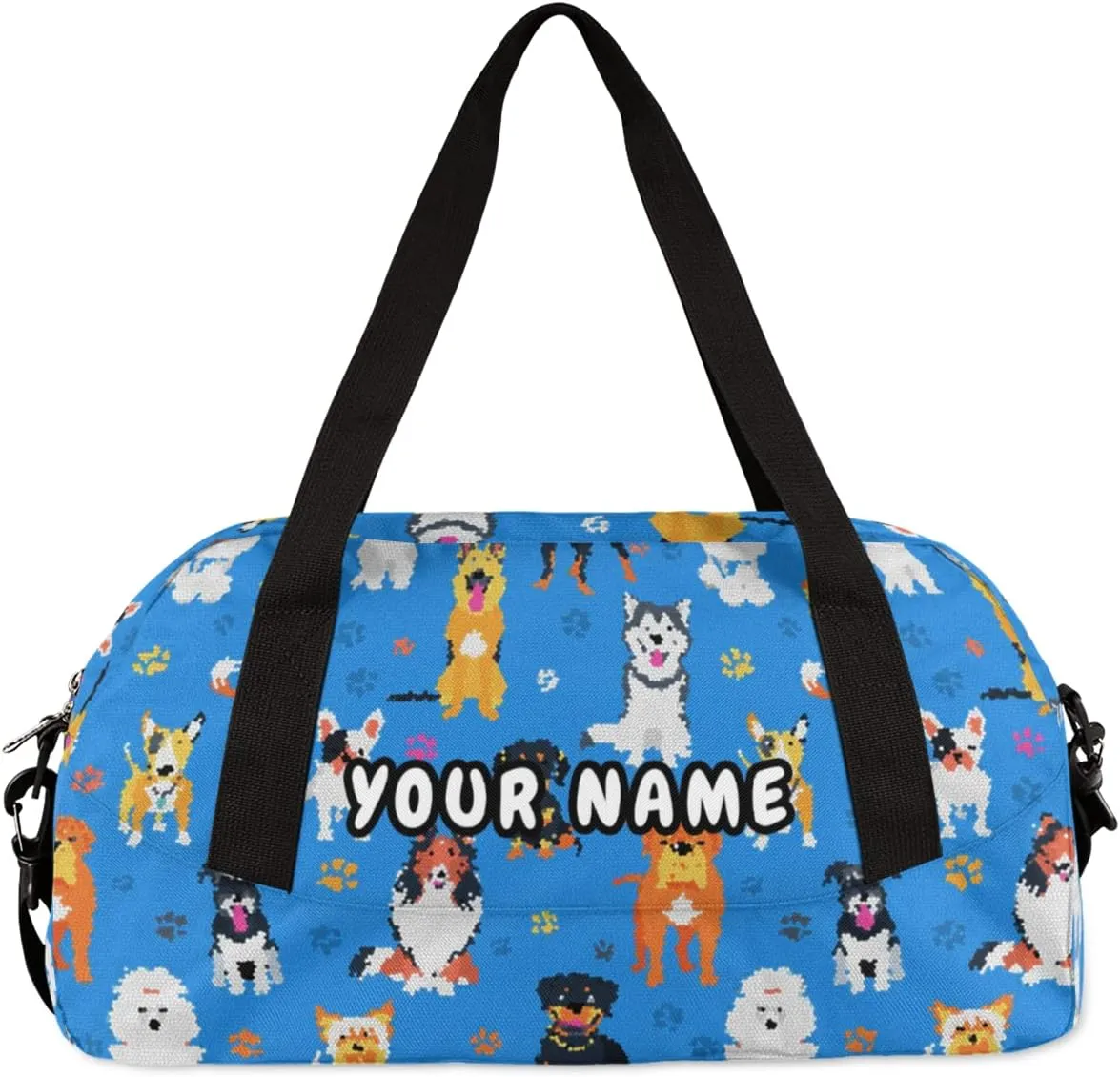Cute Cartoon Dog Personalized Kids Duffel Bag for Girls Boys, Dog Debris Custom Name Dance Bag Overnight Small Duffel Bag Carry On Weekend Sports Travel Bag for School Practice Gymnastics Ballet