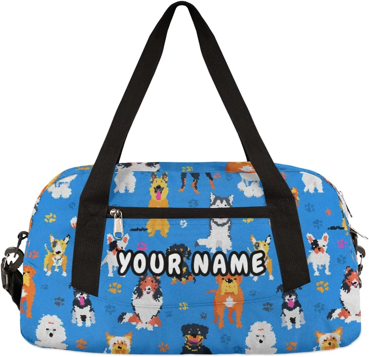 Cute Cartoon Dog Personalized Kids Duffel Bag for Girls Boys, Dog Debris Custom Name Dance Bag Overnight Small Duffel Bag Carry On Weekend Sports Travel Bag for School Practice Gymnastics Ballet