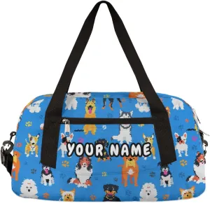 Cute Cartoon Dog Personalized Kids Duffel Bag for Girls Boys, Dog Debris Custom Name Dance Bag Overnight Small Duffel Bag Carry On Weekend Sports Travel Bag for School Practice Gymnastics Ballet