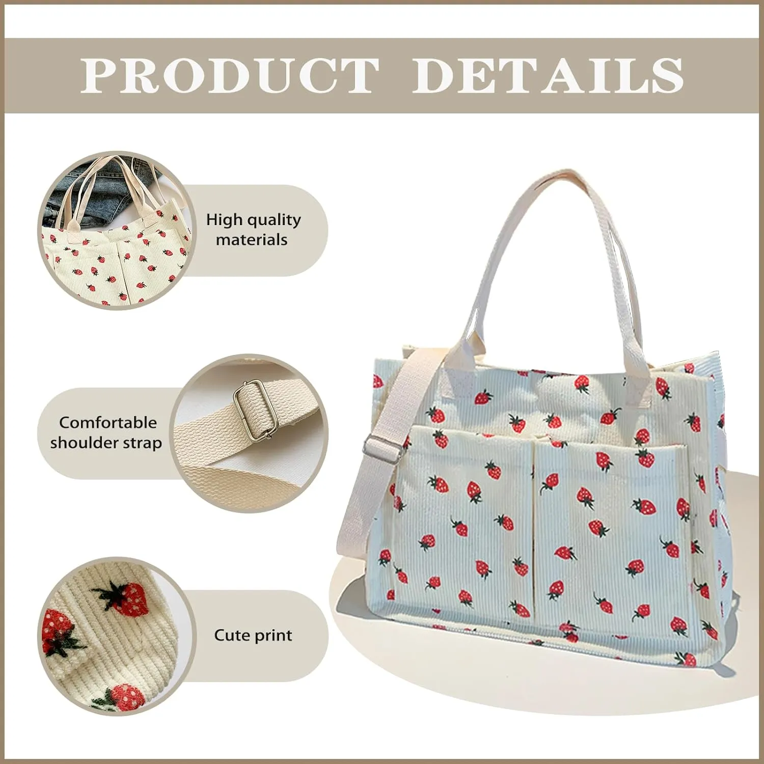 Cute Crossbody Bag For Women Girls Strawberry Purse Corduroy Tote Bag Fashion Chain Shoulder Handbag Canvas Bags