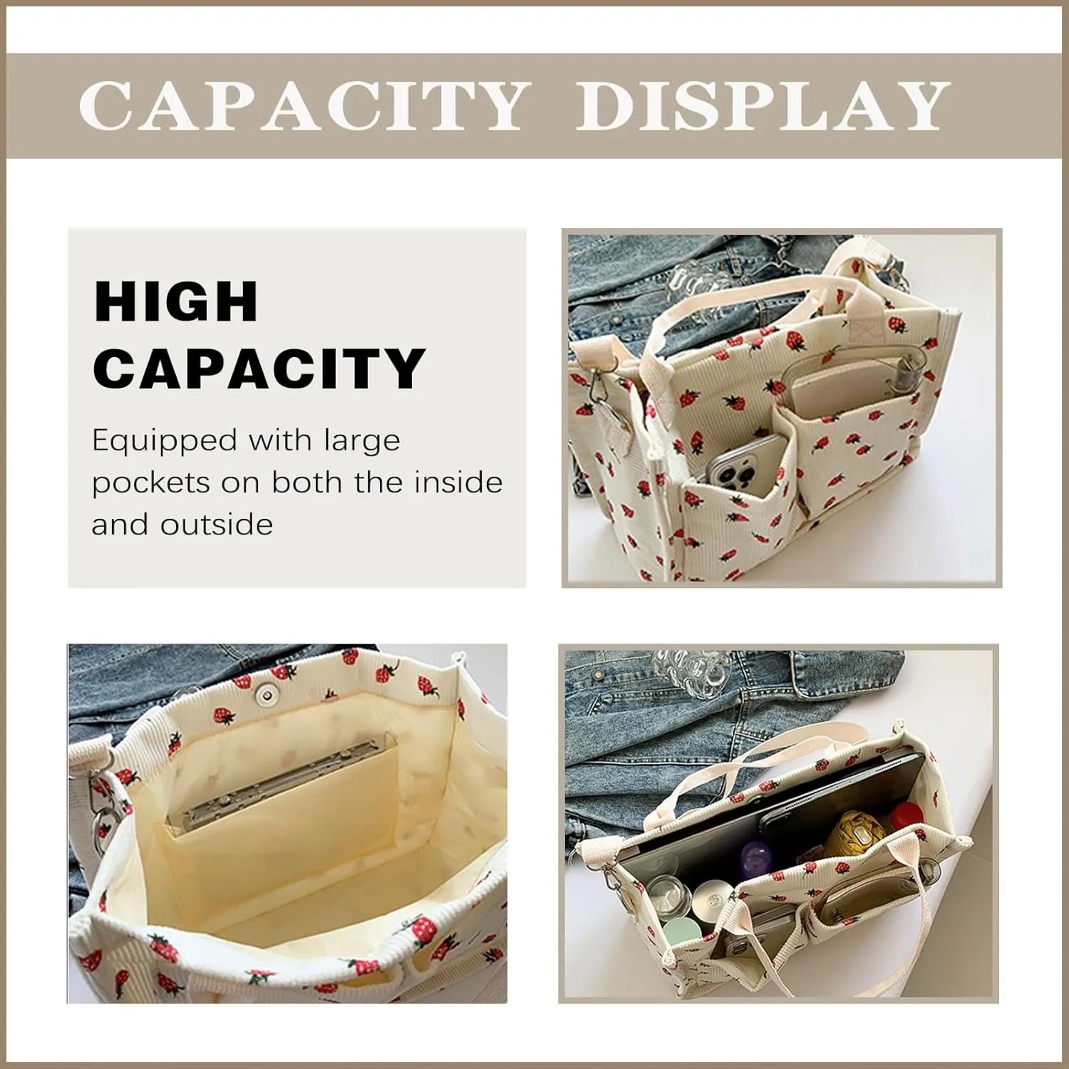 Cute Crossbody Bag For Women Girls Strawberry Purse Corduroy Tote Bag Fashion Chain Shoulder Handbag Canvas Bags