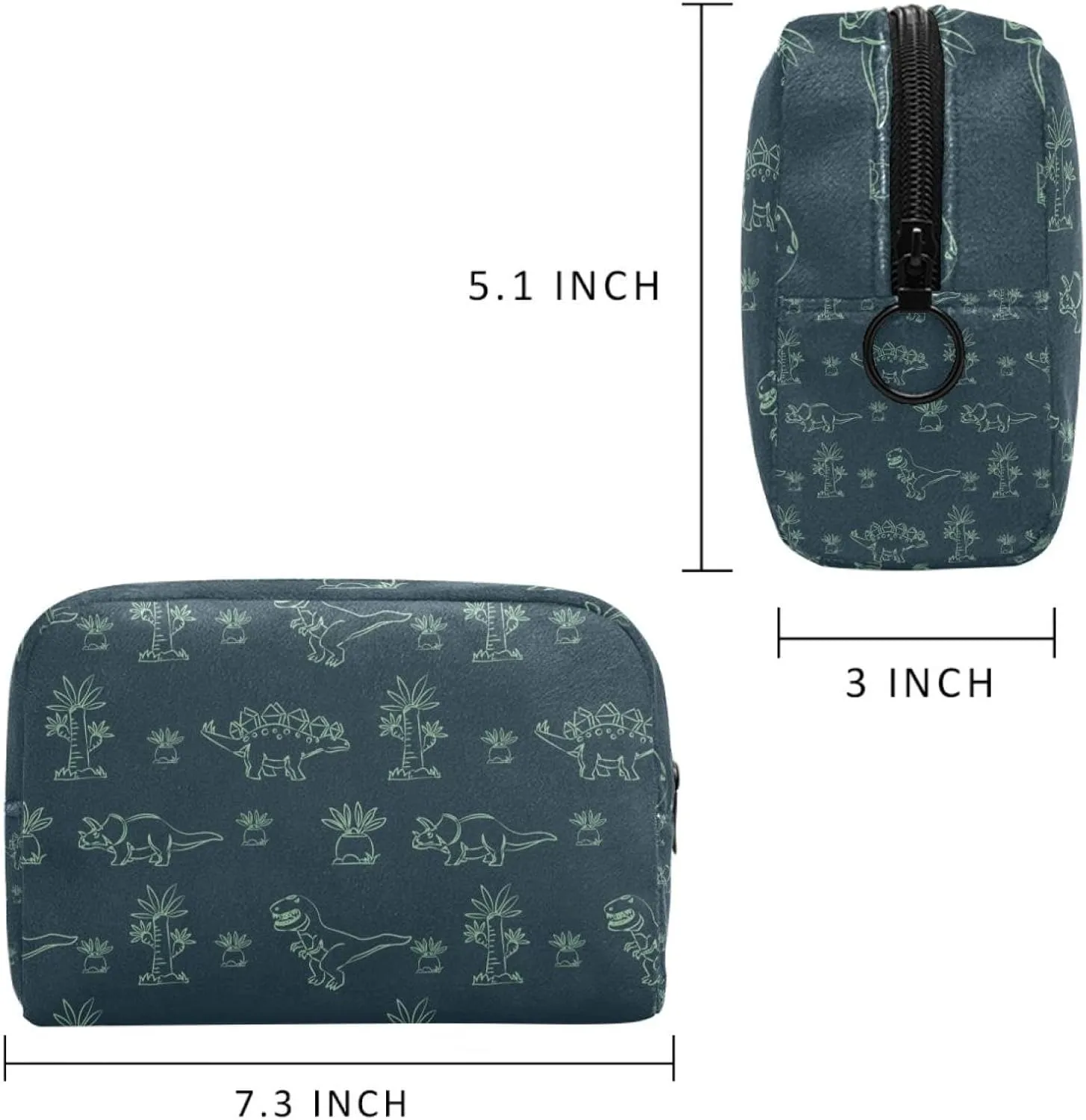 Cute Dinosaur Outline Pattern Cosmetic Makeup Bags, Small Travel Zipper Pouch Portable Toiletry Bag Makeup Organizer for Women Teen Girls