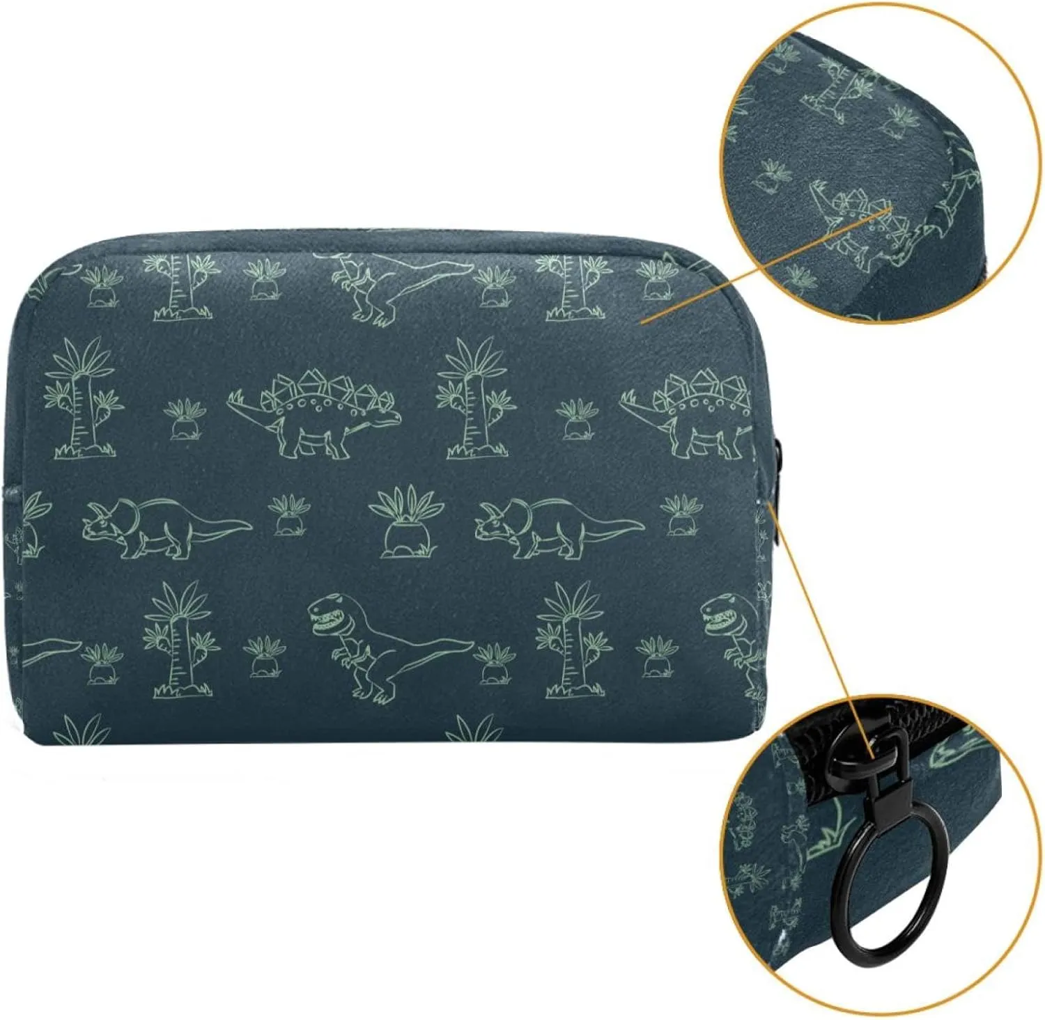 Cute Dinosaur Outline Pattern Cosmetic Makeup Bags, Small Travel Zipper Pouch Portable Toiletry Bag Makeup Organizer for Women Teen Girls
