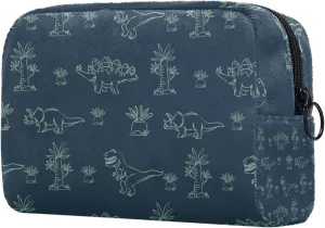 Cute Dinosaur Outline Pattern Cosmetic Makeup Bags, Small Travel Zipper Pouch Portable Toiletry Bag Makeup Organizer for Women Teen Girls