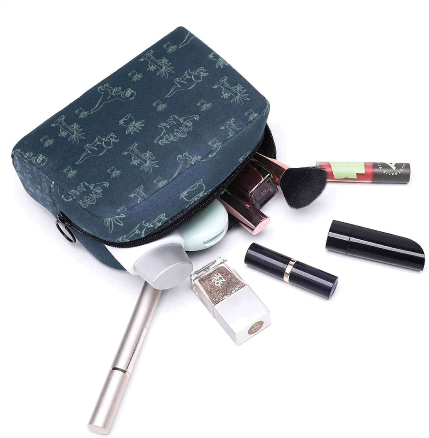 Cute Dinosaur Outline Pattern Cosmetic Makeup Bags, Small Travel Zipper Pouch Portable Toiletry Bag Makeup Organizer for Women Teen Girls