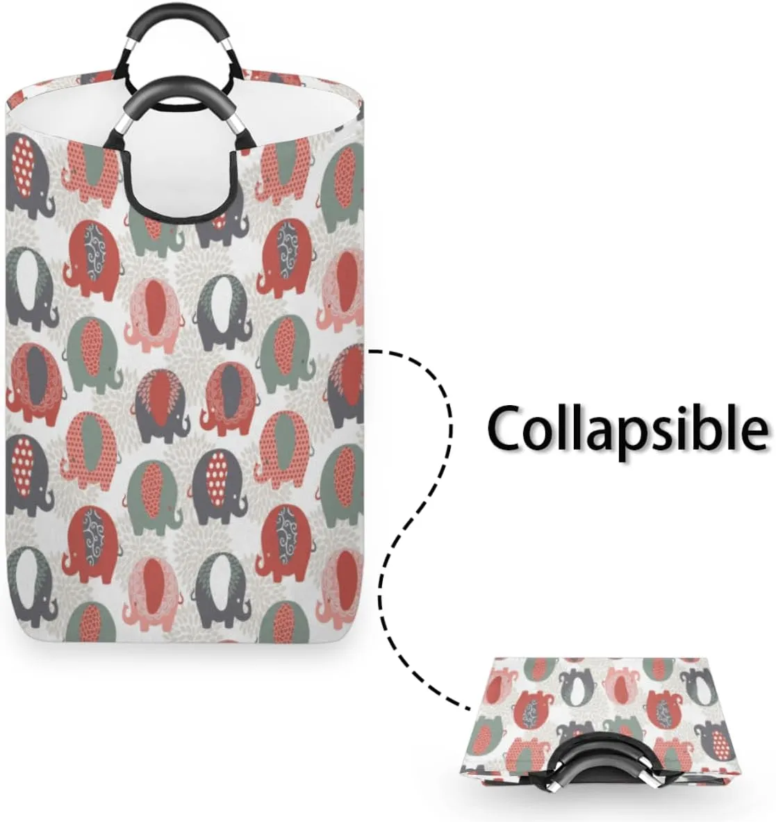 Cute Elephant Laundry Basket Collapsible Laundry Hamper Waterproof Dirty Clothes Storage Baskets Foldable Washing Bin Laundry Bag With Handles for College Dorm Family