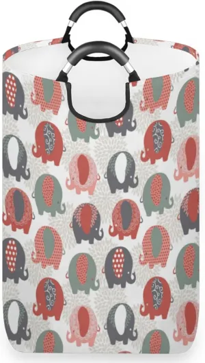 Cute Elephant Laundry Basket Collapsible Laundry Hamper Waterproof Dirty Clothes Storage Baskets Foldable Washing Bin Laundry Bag With Handles for College Dorm Family