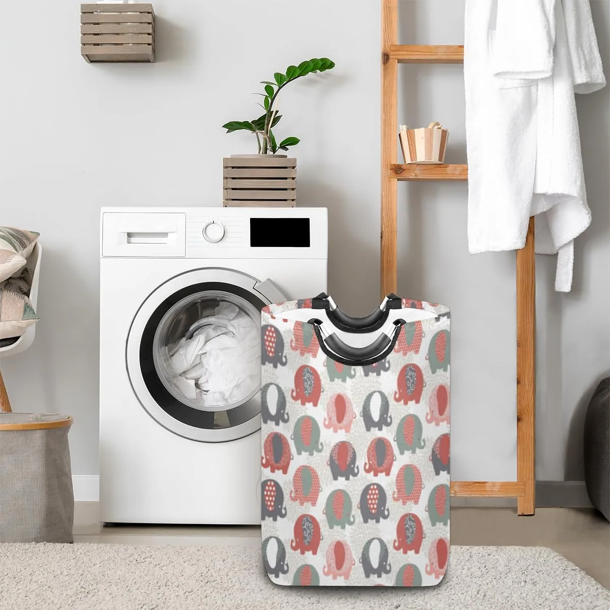 Cute Elephant Laundry Basket Collapsible Laundry Hamper Waterproof Dirty Clothes Storage Baskets Foldable Washing Bin Laundry Bag With Handles for College Dorm Family