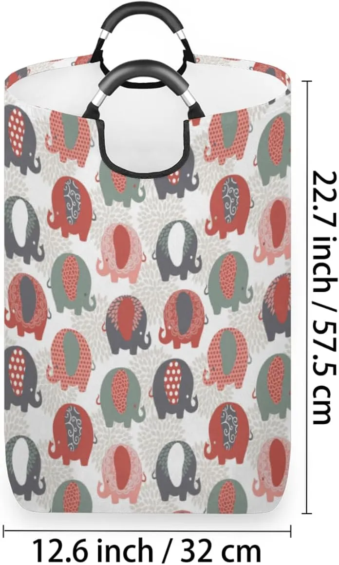 Cute Elephant Laundry Basket Collapsible Laundry Hamper Waterproof Dirty Clothes Storage Baskets Foldable Washing Bin Laundry Bag With Handles for College Dorm Family