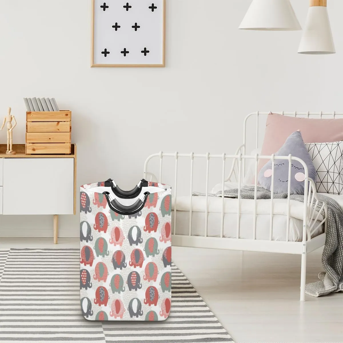 Cute Elephant Laundry Basket Collapsible Laundry Hamper Waterproof Dirty Clothes Storage Baskets Foldable Washing Bin Laundry Bag With Handles for College Dorm Family