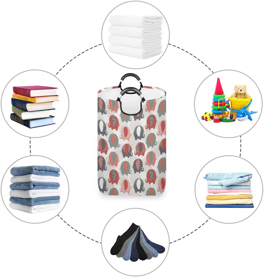 Cute Elephant Laundry Basket Collapsible Laundry Hamper Waterproof Dirty Clothes Storage Baskets Foldable Washing Bin Laundry Bag With Handles for College Dorm Family