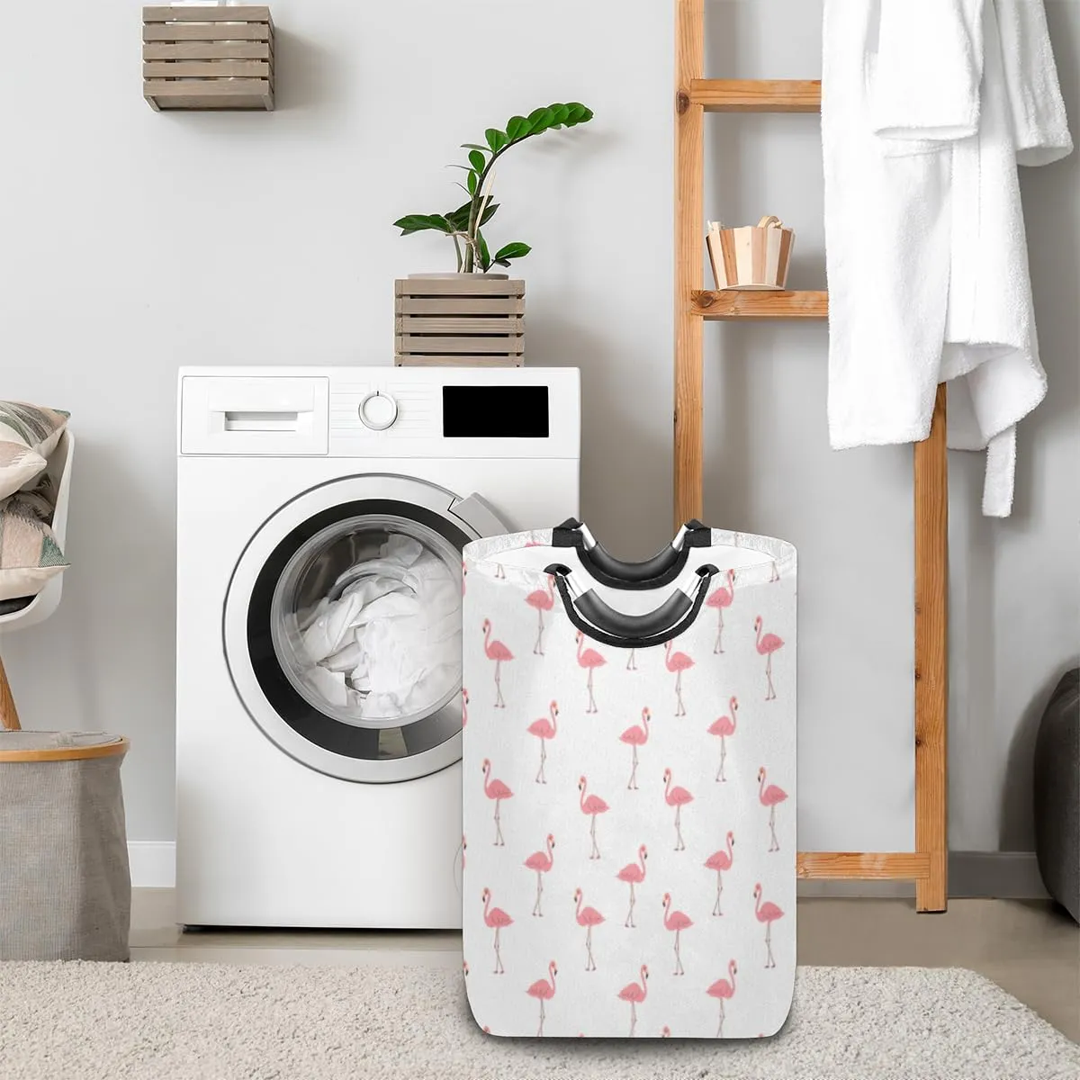 Cute Flamingo Laundry Basket Collapsible Laundry Hamper Waterproof Dirty Clothes Storage Baskets Foldable Washing Bin Laundry Bag With Handles for College Dorm Family