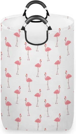 Cute Flamingo Laundry Basket Collapsible Laundry Hamper Waterproof Dirty Clothes Storage Baskets Foldable Washing Bin Laundry Bag With Handles for College Dorm Family