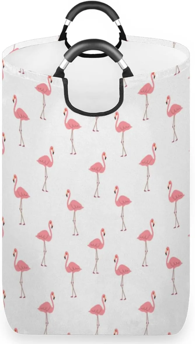 Cute Flamingo Laundry Basket Collapsible Laundry Hamper Waterproof Dirty Clothes Storage Baskets Foldable Washing Bin Laundry Bag With Handles for College Dorm Family