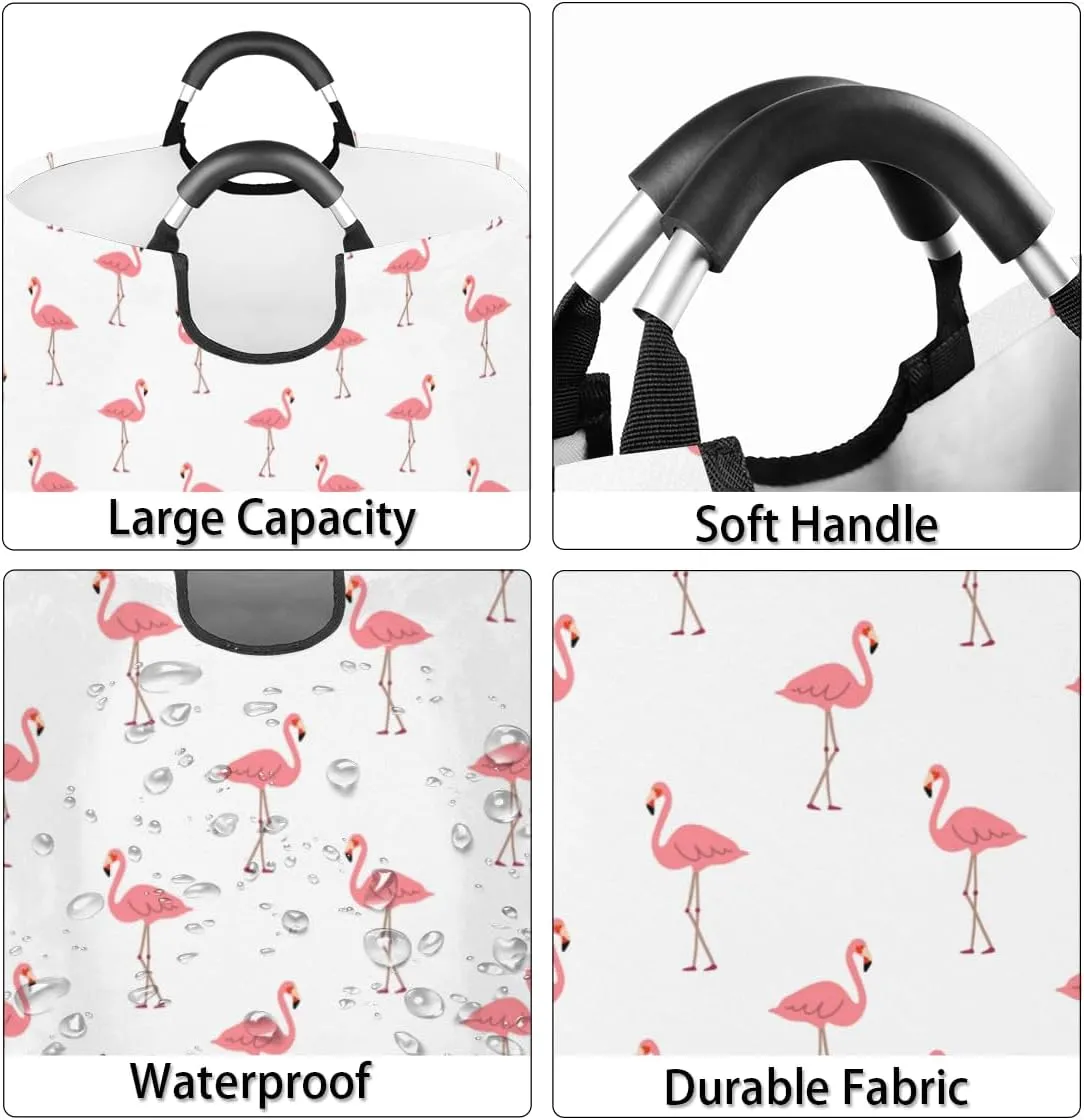 Cute Flamingo Laundry Basket Collapsible Laundry Hamper Waterproof Dirty Clothes Storage Baskets Foldable Washing Bin Laundry Bag With Handles for College Dorm Family