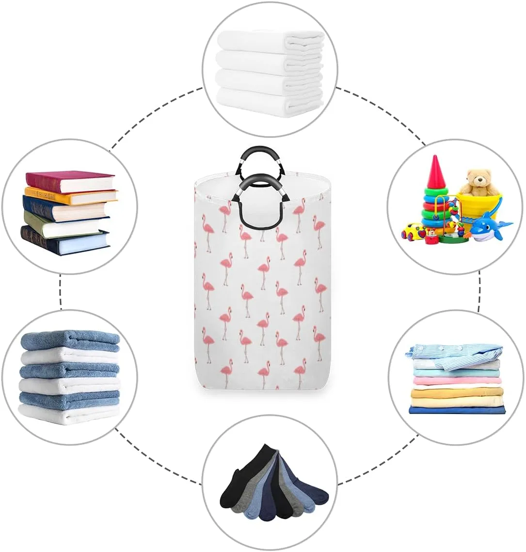 Cute Flamingo Laundry Basket Collapsible Laundry Hamper Waterproof Dirty Clothes Storage Baskets Foldable Washing Bin Laundry Bag With Handles for College Dorm Family
