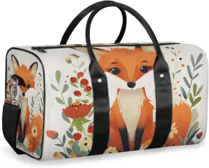 Cute Fox Travel Duffle Bag for Women Men Gym Duffel Foldable Bag Waterproof Weekender Cute Foxes Flowers Duffle Tote