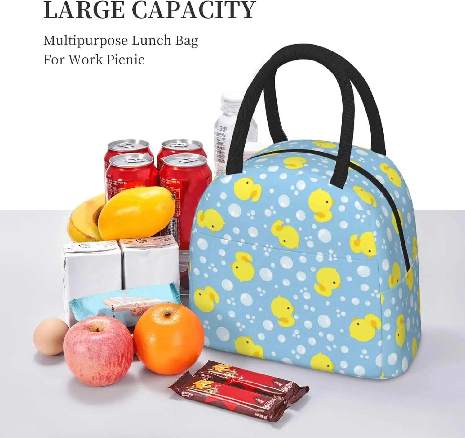 Cute Rubber Ducks Blue Background Insulated Lunch Bag Handbag lunchbox Food Container Gourmet Tote for School Office Work Picnic Travel