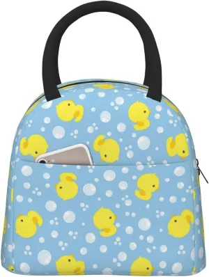 Cute Rubber Ducks Blue Background Insulated Lunch Bag Handbag lunchbox Food Container Gourmet Tote for School Office Work Picnic Travel