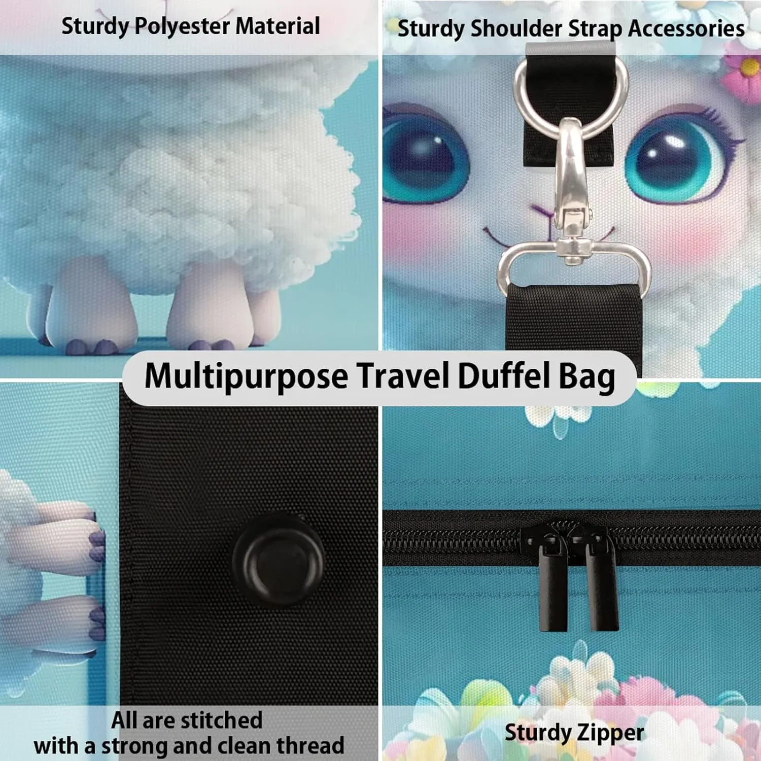 Cute Sheep Duffle Bag for Travel, Overnight Weekend Gym Carry On Luggage Bag, Animal Travel Duffel Bag for Men Women