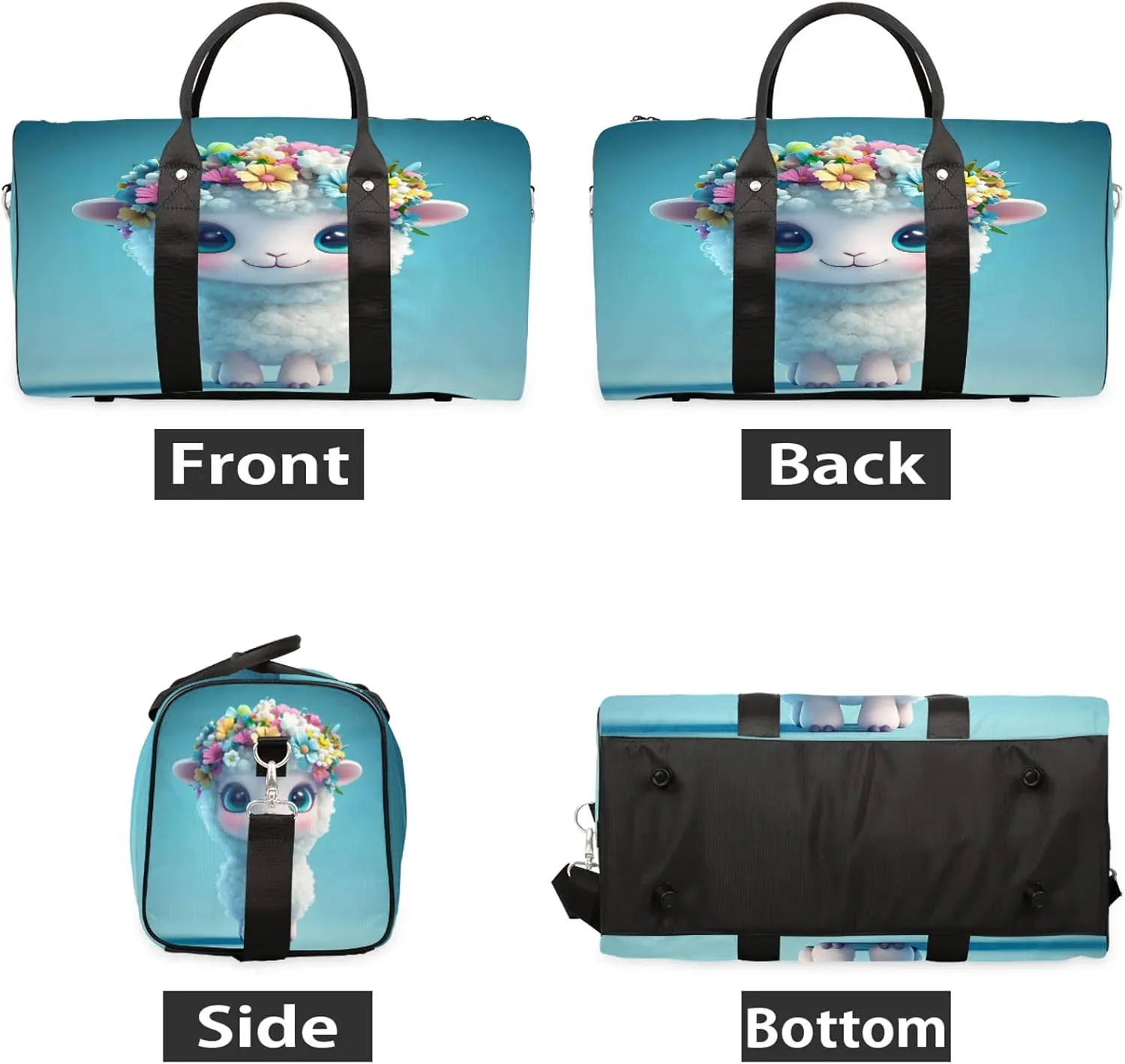 Cute Sheep Duffle Bag for Travel, Overnight Weekend Gym Carry On Luggage Bag, Animal Travel Duffel Bag for Men Women