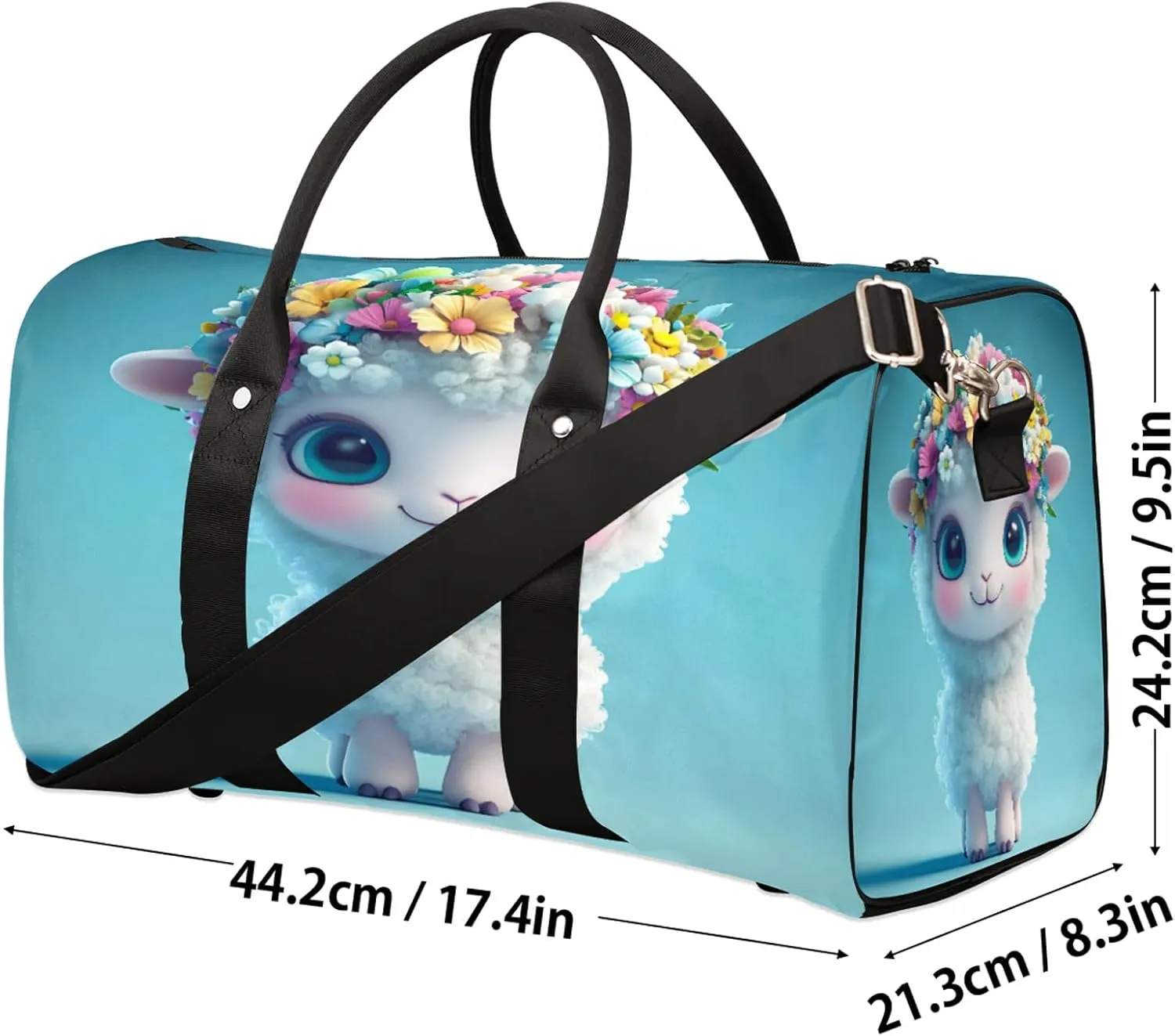 Cute Sheep Duffle Bag for Travel, Overnight Weekend Gym Carry On Luggage Bag, Animal Travel Duffel Bag for Men Women