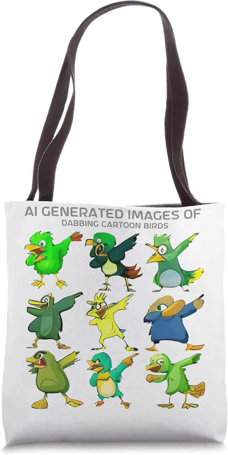 Dabbing Cartoon Birds (AI Generated Art) Funny Meme Humor Tote Bag