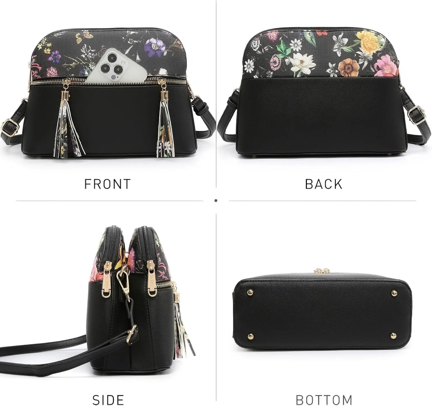 Dasein Women Tassel Zipper Pocket Crossbody Bag Shoulder Purse Fashion Travel Bag with Multi Pockets