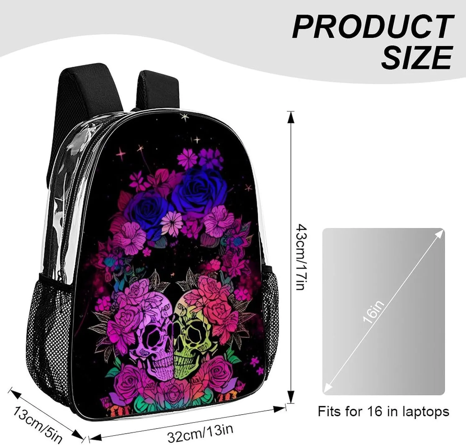 Daypack Anti-Theft Multipurpose Large Capacity Shoulder Bag - Psychedelic Skull Love Kiss Art Travel Hiking & Camping Rucksack Transparent Bag