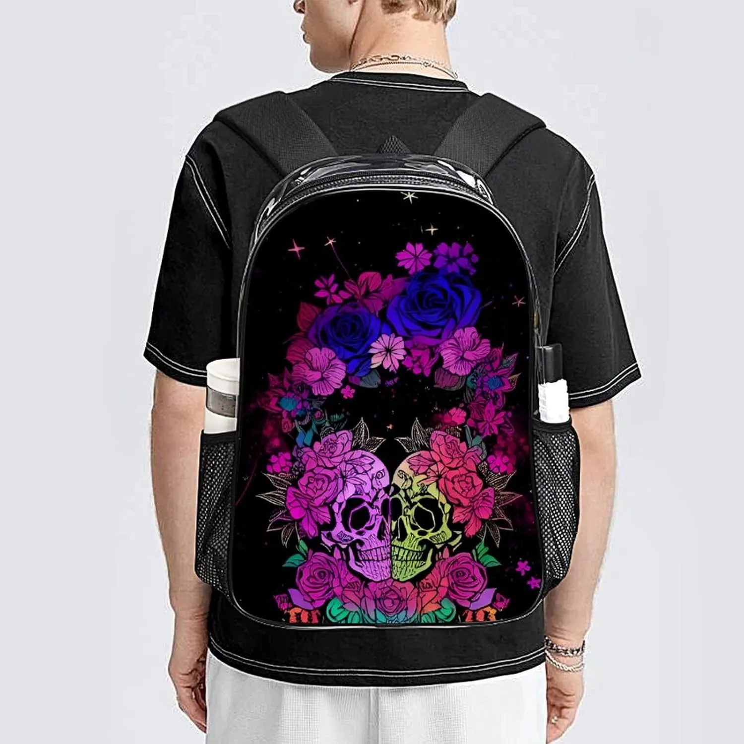 Daypack Anti-Theft Multipurpose Large Capacity Shoulder Bag - Psychedelic Skull Love Kiss Art Travel Hiking & Camping Rucksack Transparent Bag