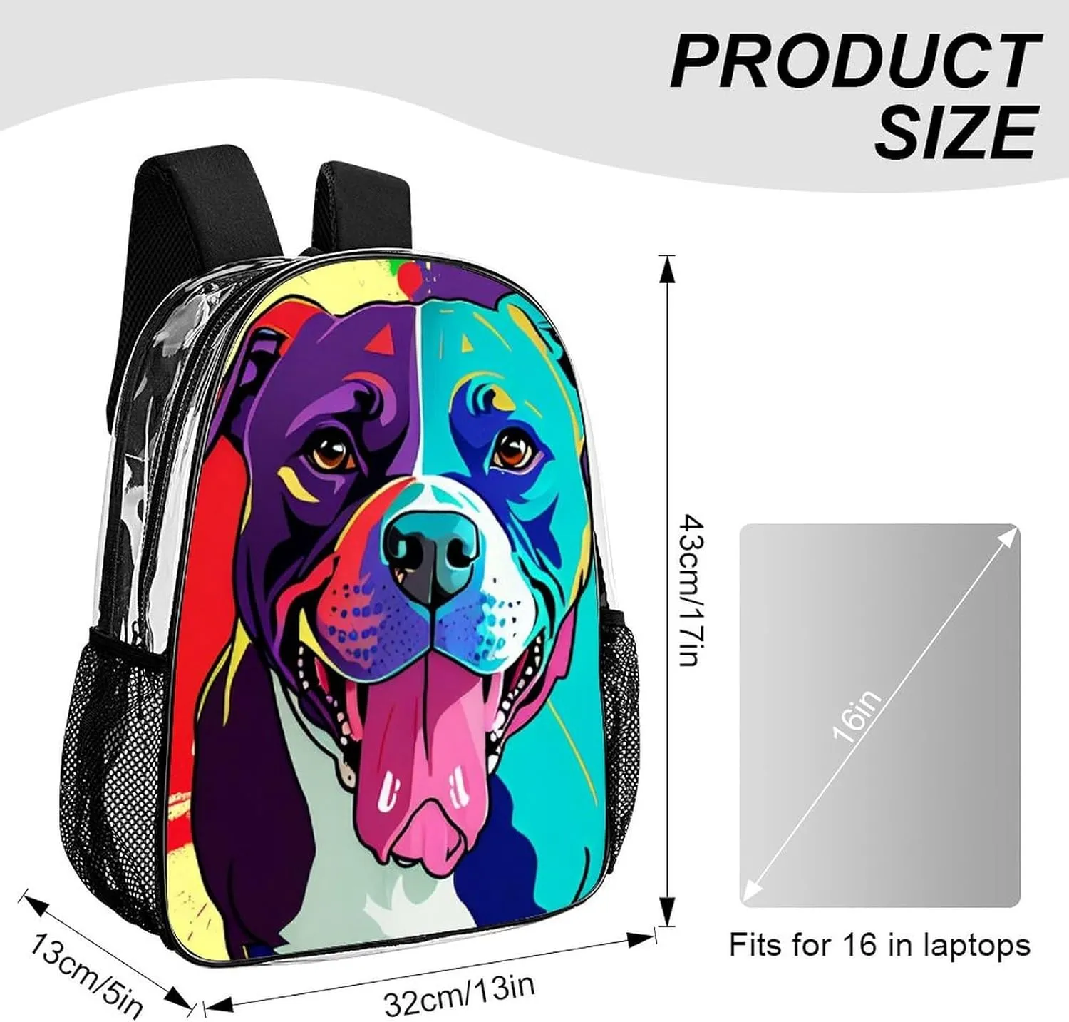 Daypack Backpack Anti-Theft Multipurpose Big Capacity Bookbag - American Pit Bull Terrier Dog Art Business Computer Bag Transparent Bag