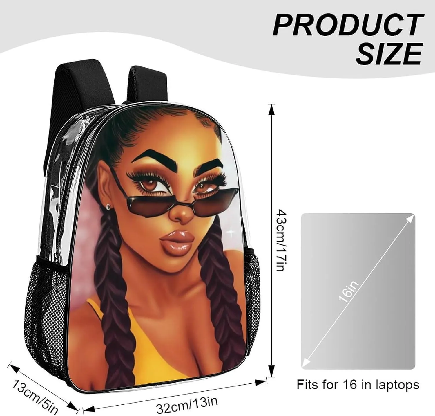 Daypack Bookbag Multipurpose Anti-Theft Big Capacity Carry On Bag - Abstract Fashion Black Women Art African American Women Art Travel Hiking & Camping Rucksack Transparent Bag