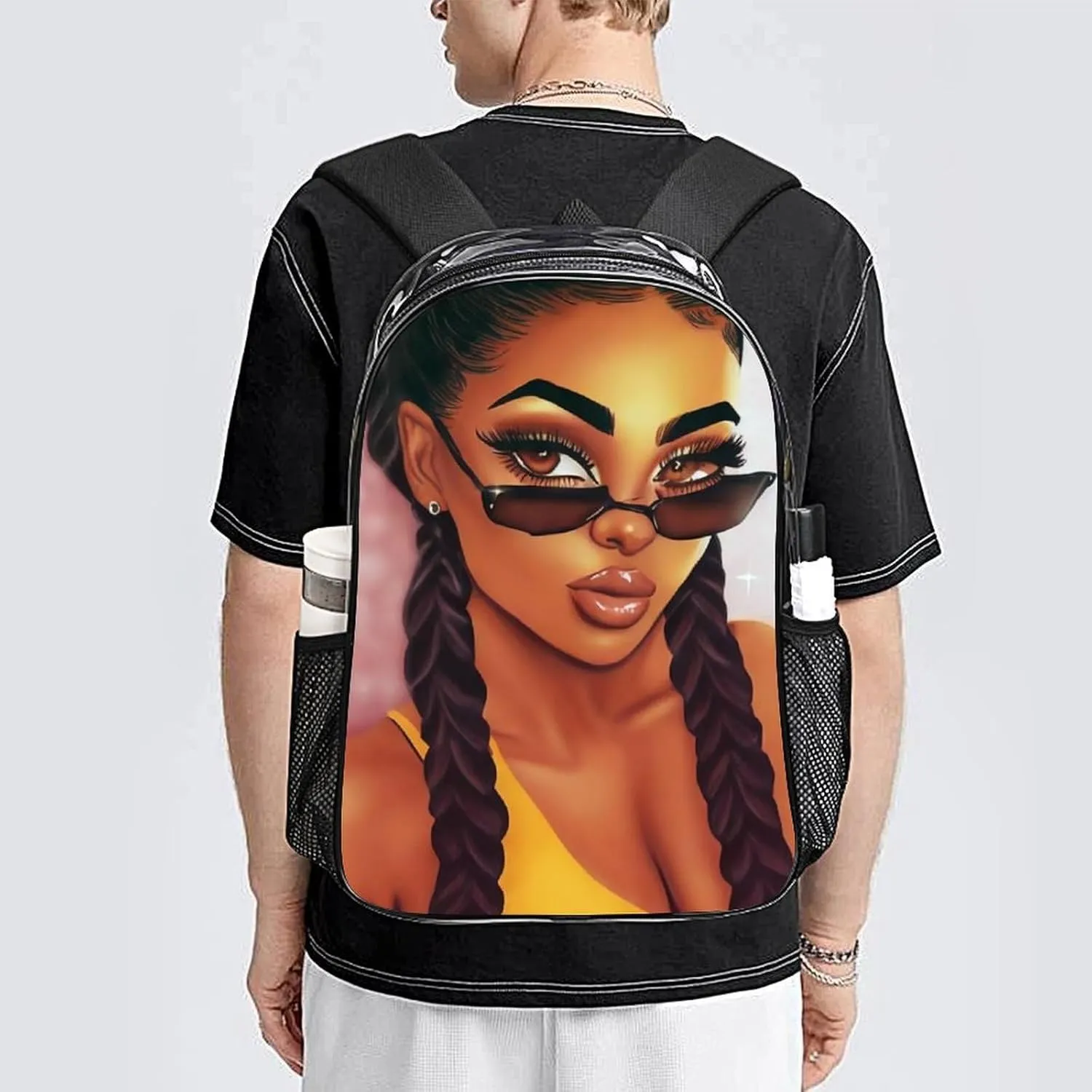 Daypack Bookbag Multipurpose Anti-Theft Big Capacity Carry On Bag - Abstract Fashion Black Women Art African American Women Art Travel Hiking & Camping Rucksack Transparent Bag
