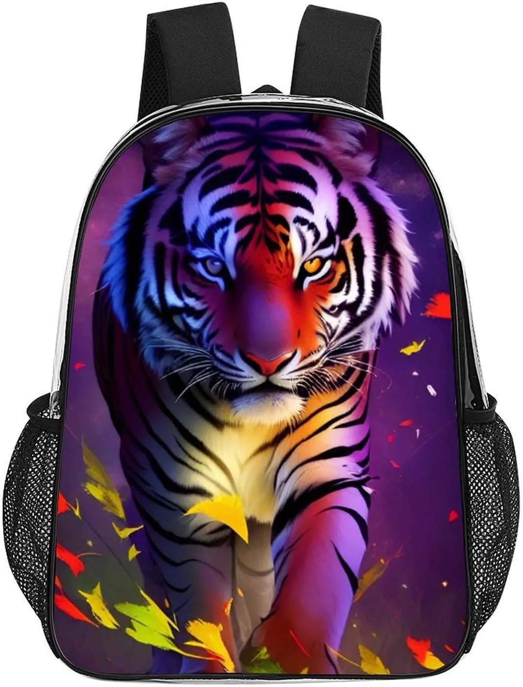 Daypack Bookbag Multipurpose Anti-Theft Big Capacity Carry On Bag - Beautiful Wild Animal Tiger Abstract Art Travel Hiking & Camping Rucksack Transparent Bag