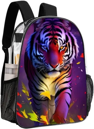 Daypack Bookbag Multipurpose Anti-Theft Big Capacity Carry On Bag - Beautiful Wild Animal Tiger Abstract Art Travel Hiking & Camping Rucksack Transparent Bag