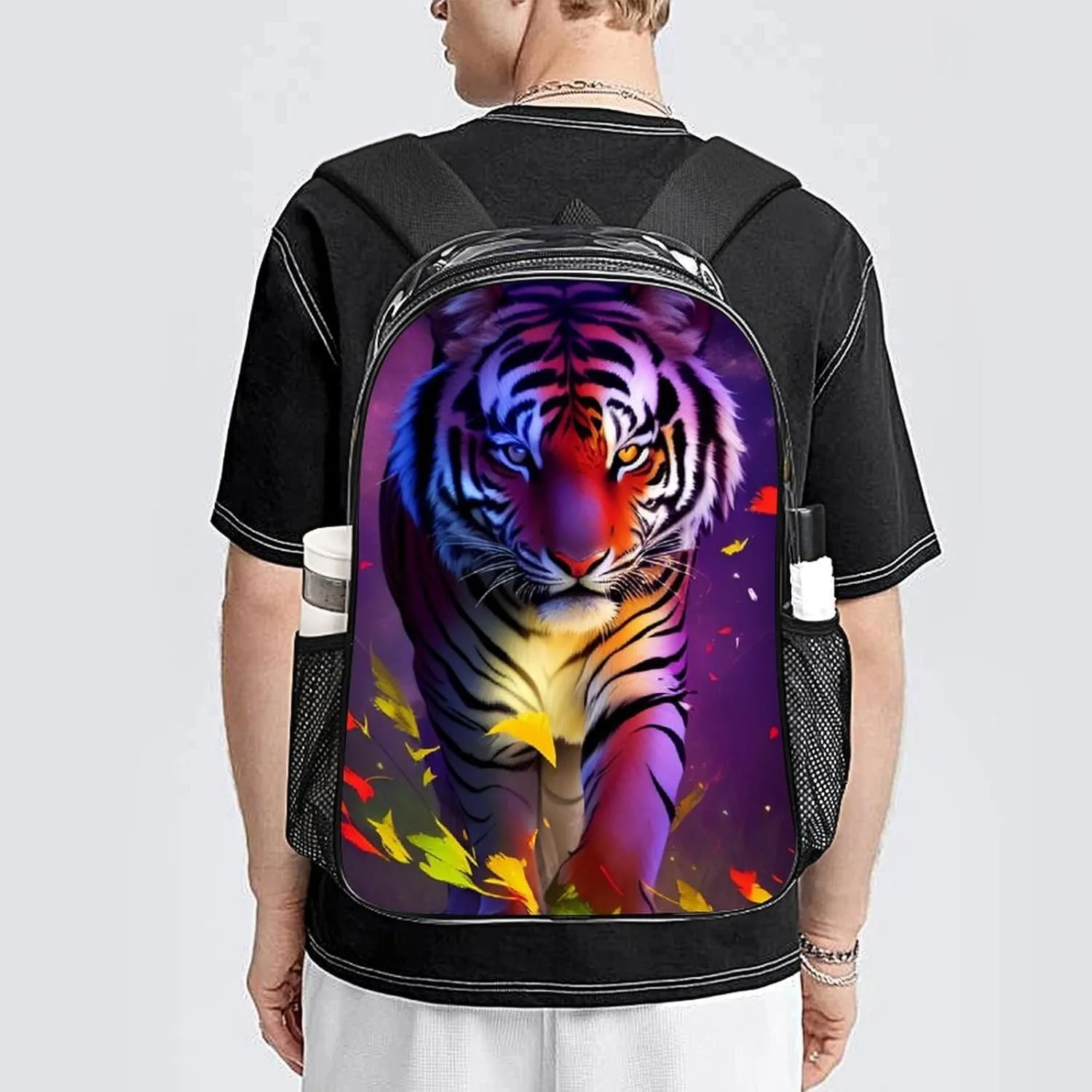 Daypack Bookbag Multipurpose Anti-Theft Big Capacity Carry On Bag - Beautiful Wild Animal Tiger Abstract Art Travel Hiking & Camping Rucksack Transparent Bag
